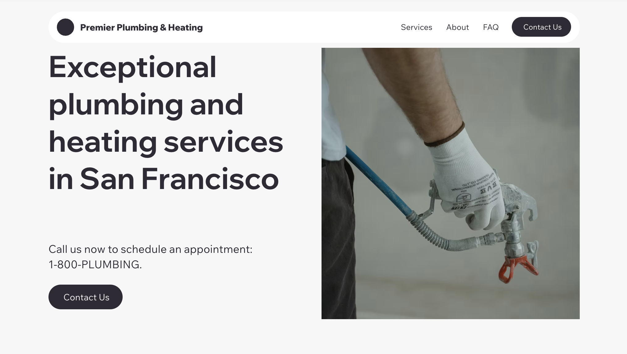 plumbing and heating contractor website design – Premier Plumbing homepage